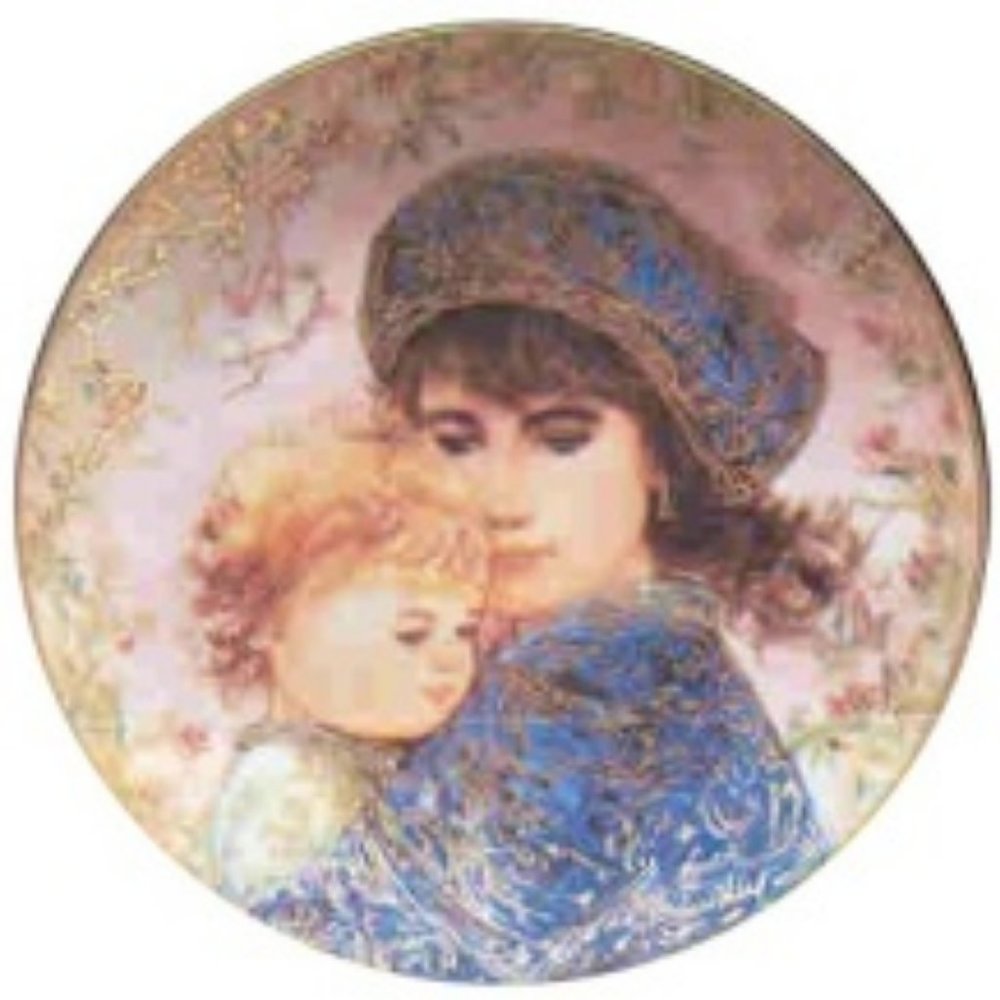 Catherine & Heather Edna Hibel Annual Mothers Day plate  1987 8 1/2" Knowles